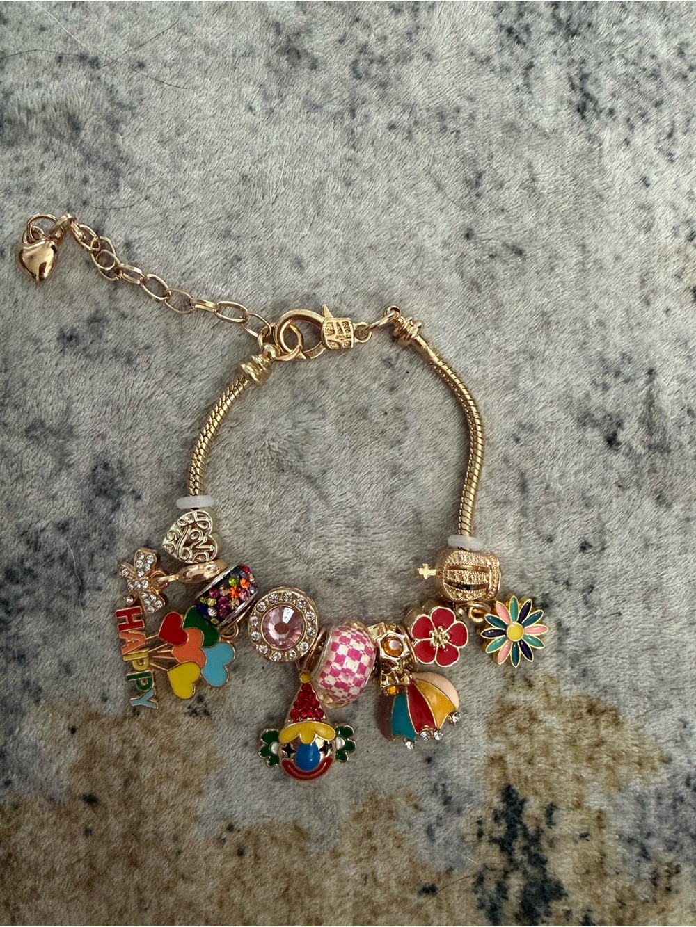 Gold-Tone Colorful Charm Bracelet with Floral & Happy Charms